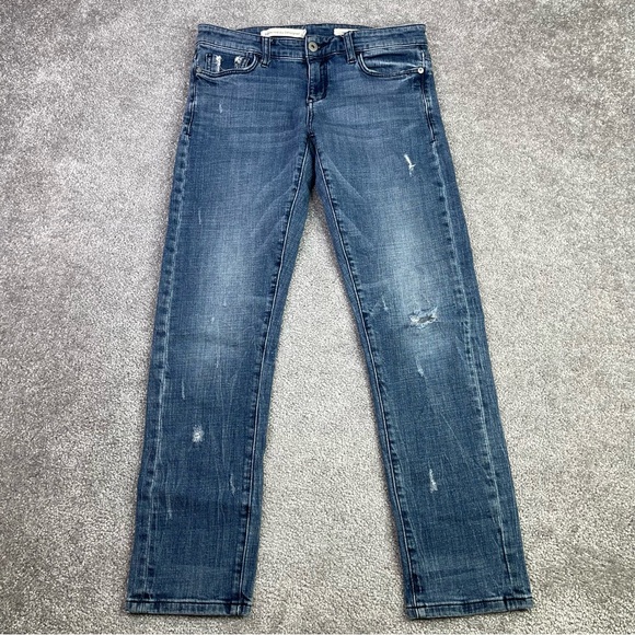 Pilcro Jeans Women s 25 Blue Slim Boyfriend Medium Wash Distressed - Picture 1 of 13